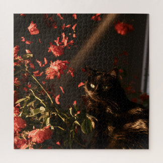 Midnight Bloom Cats Jigsaw Puzzle