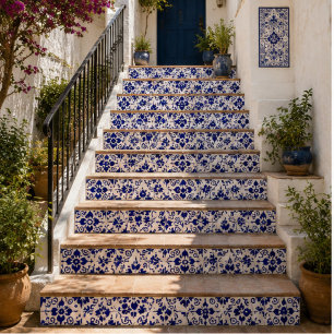 Midnight Bloom Classic Blue Floral Mosaic Tile