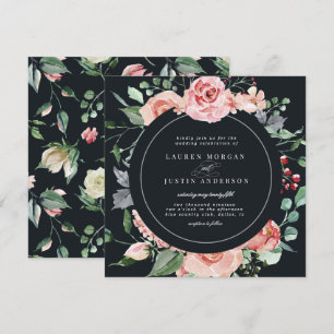 midnight bloom elegant floral square Wedding Invitation