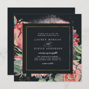 midnight bloom elegant floral square Wedding Invitation