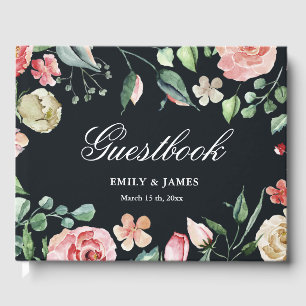 midnight bloom elegant floral wedding guestbook