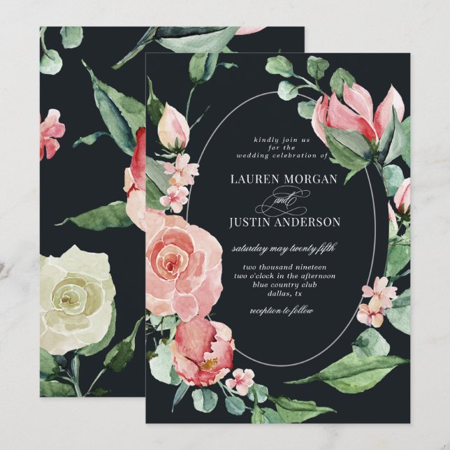 midnight bloom elegant floral Wedding Invitation (Front/Back)