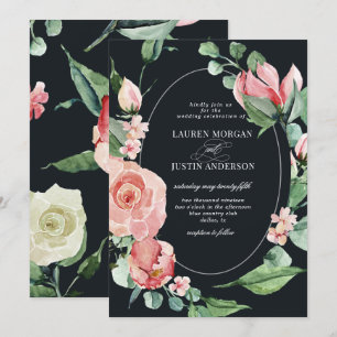 midnight bloom elegant floral Wedding Invitation