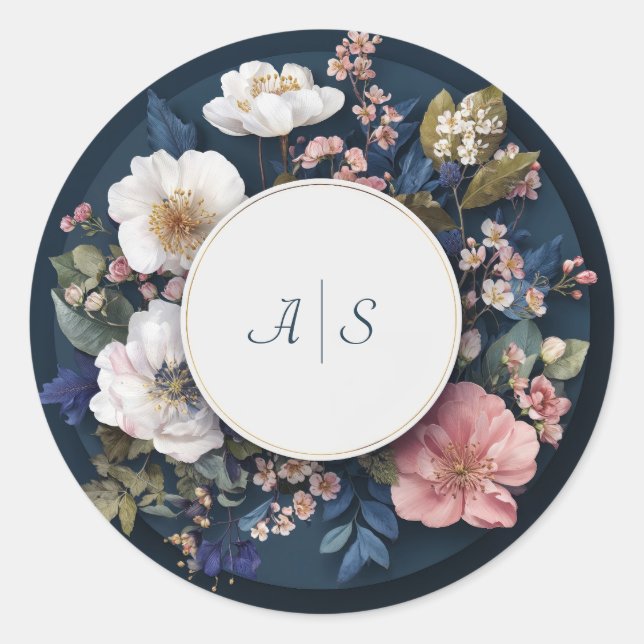 Midnight Bloom Elegant Floral Wedding Sticker (Front)