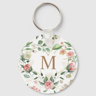 midnight bloom elegant wreath monogram key ring