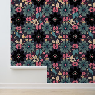 Midnight Bloom: Enchanting Dark Floral Fantasy Wallpaper
