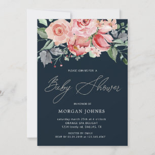 Midnight Bloom Floral Baby Shower Invitation