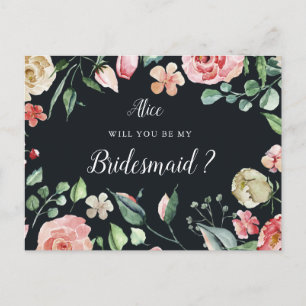 midnight bloom floral bridesmaid Invitation Postcard