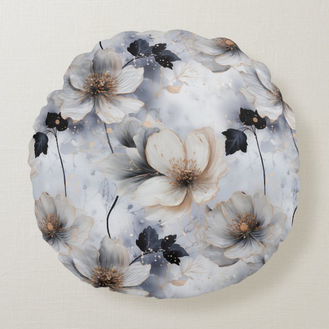 Midnight Bloom Floral Duvet Cover – Elegant  Round Cushion (Front)