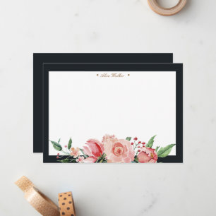 Midnight Bloom Floral Elegant Monogram Card