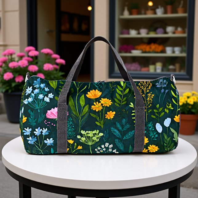 Midnight Bloom Floral & Foliage  Duffle Bag (Creator Uploaded)