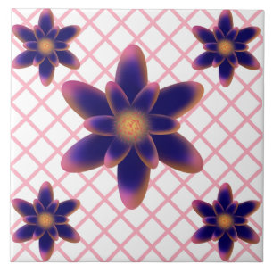Midnight Bloom Floral Pattern   Purple Blue  Tile