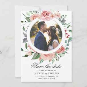 midnight bloom floral Photo Save The Date Card