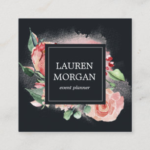 midnight bloom floral square Business Card