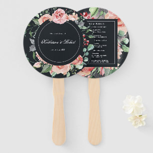 Midnight Bloom Floral Wedding Program Hand Fan