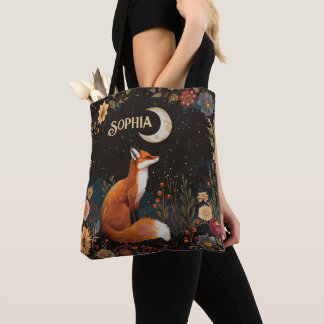 Midnight Bloom Fox Woodland Tote Bag