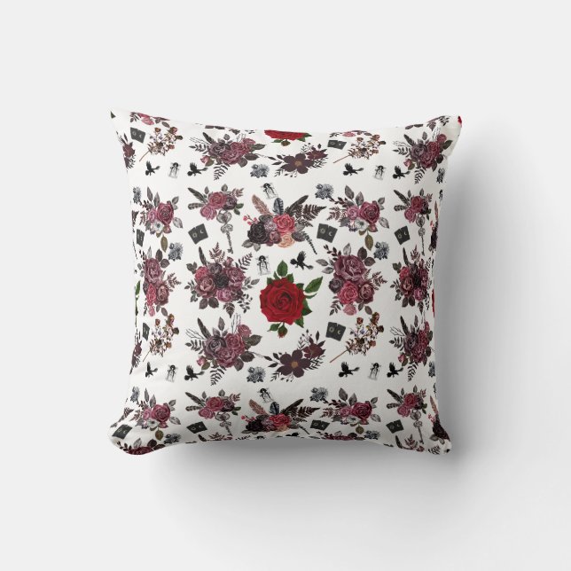 Midnight Bloom: Gothic Roses & Mystical Relics Cushion (Front)
