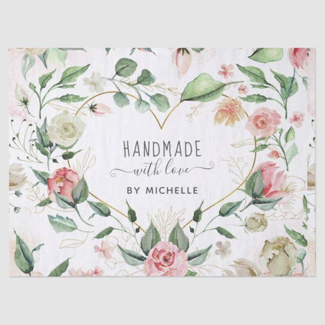 midnight bloom handmade with love heart floral tissue paper (Front)