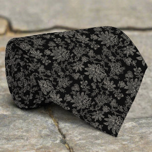 Midnight Bloom Lace Floral Pattern Wedding Tie