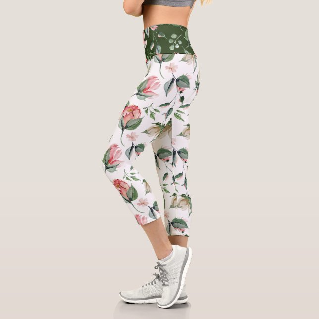 midnight bloom spring floral capri leggings (Left)