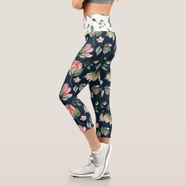 midnight bloom spring floral capri leggings (Left)