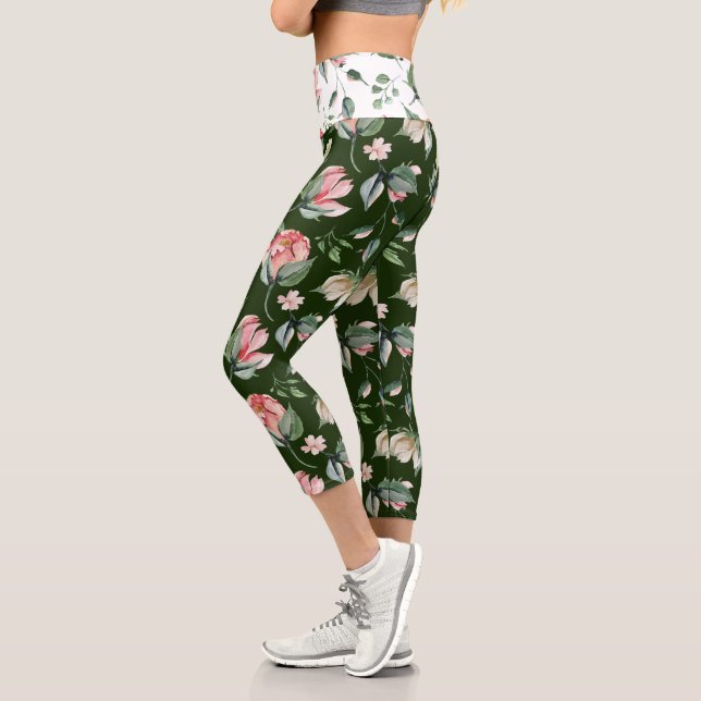 midnight bloom spring floral capri leggings (Left)