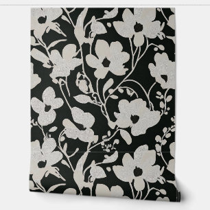 Midnight Blooms: Bold Floral Silhouette Wallpaper