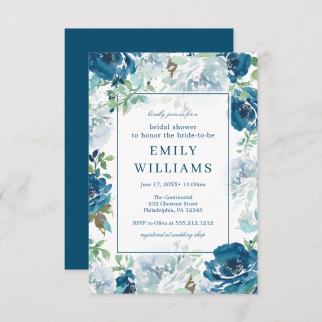 Midnight Blooms Floral Bridal Shower Invites (Front/Back)