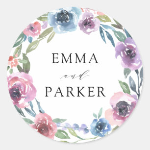 Midnight Blooms Floral Wreath Classic Round Sticker