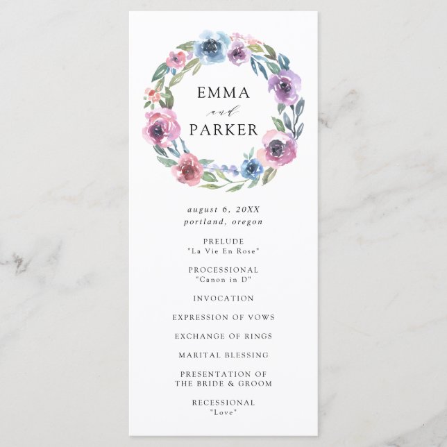 Midnight Blooms Floral Wreath | Wedding Ceremony Programme (Front)
