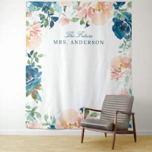 Midnight Blooms Navy Floral Bridal Backdrop Tapestry