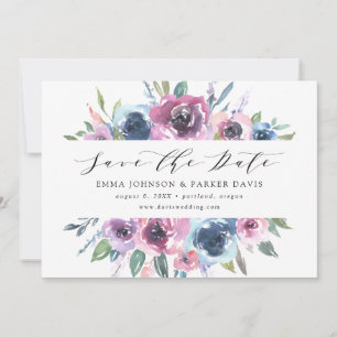 Midnight Blooms Purple and Blue Floral Save The Date