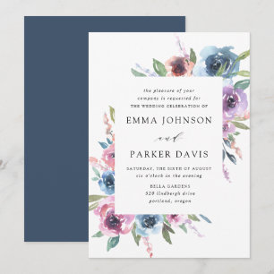 Midnight Blooms   Purple and Blue Floral Wedding Invitation