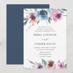 Midnight Blooms   Purple and Blue Floral Wedding Invitation