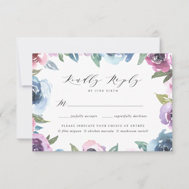 Midnight Blooms | RSVP Card with Meal Choice (Front)