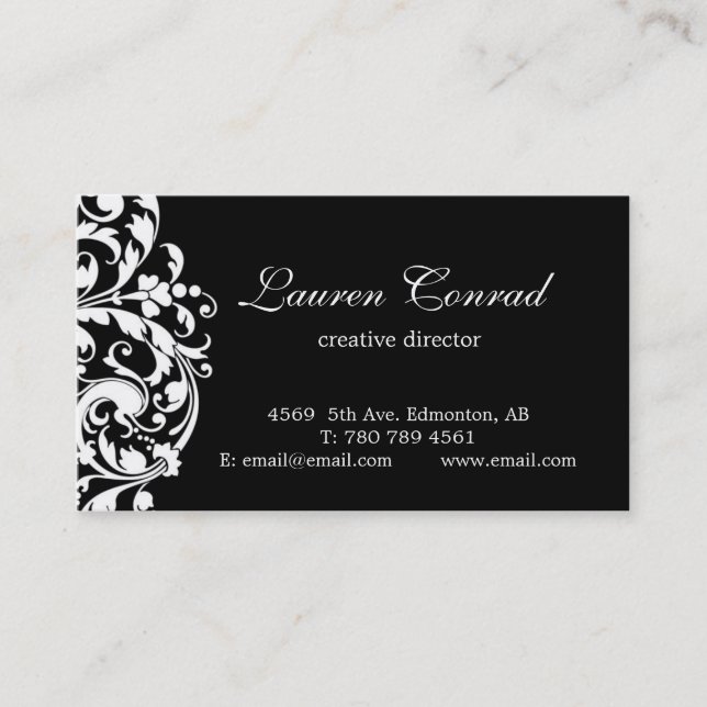 Midnight Blossom-BLACK with Monogram Business Card (Front)