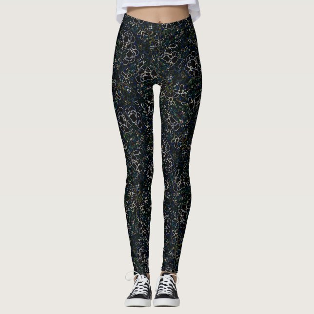 Midnight Blossom Elegance Leggings (Front)