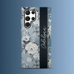 Midnight Blossom  Samsung Galaxy Case<br><div class="desc">Samsung Case: Adorn your Samsung phone with this beautiful floral case, featuring big white blossoms and soft blue leaves on a pale smoky blue background. The vintage-inspired design and personalised handwritten font on a dark blue banner add a touch of elegance to your device. Offering full protection with style, this...</div>