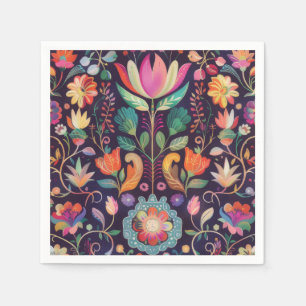 Midnight Blossoms: A Floral Symphony of colour Napkin