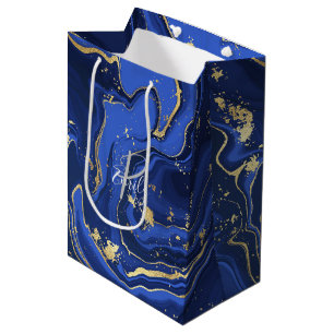 Midnight Blue Agate  Abstract Name Monogram   Medium Gift Bag