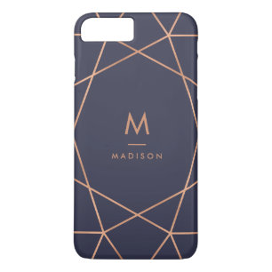 Midnight Blue and Faux Rose Gold Geometric Pattern iPhone 8 Plus/7 Plus Case