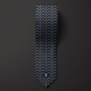 Midnight Blue and Gold Art Deco Tie