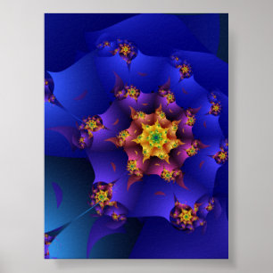 Midnight Blue and Gold Celestial Spiral Fractal  Poster