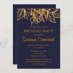 Midnight Blue and Gold Elegant Birthday Invitation