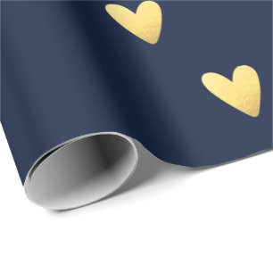 Midnight blue and gold hearts wrapping paper