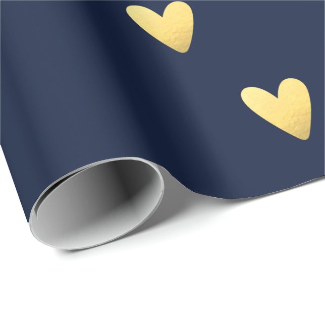 Midnight blue and gold hearts wrapping paper (Roll Corner)