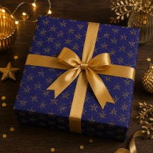 Midnight Blue and Gold Star Wrapping Paper