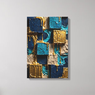 Midnight Blue and Molten Gold Cubes - Vertical 3D  Canvas Print
