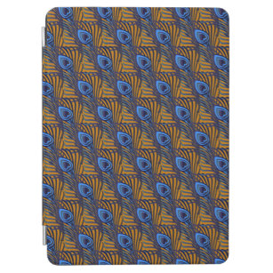 Midnight blue and orange peacock feather pattern iPad air cover