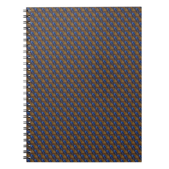 Midnight blue and orange peacock feather pattern notebook (Front)